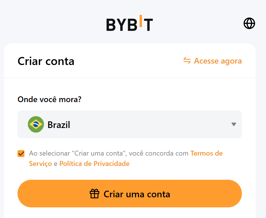 Seleção de país na Bybit